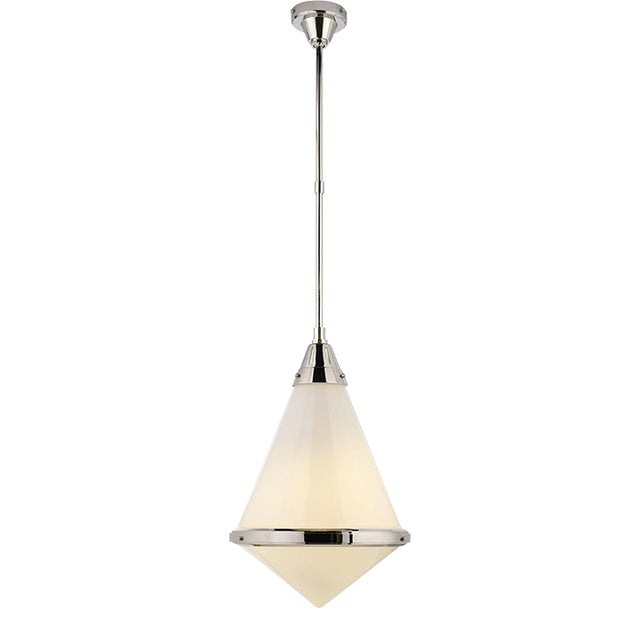 Thomas O'Brien for Visual Comfort Signature Gale Large Pendant in Polished Nickel with White Glass For Sale
