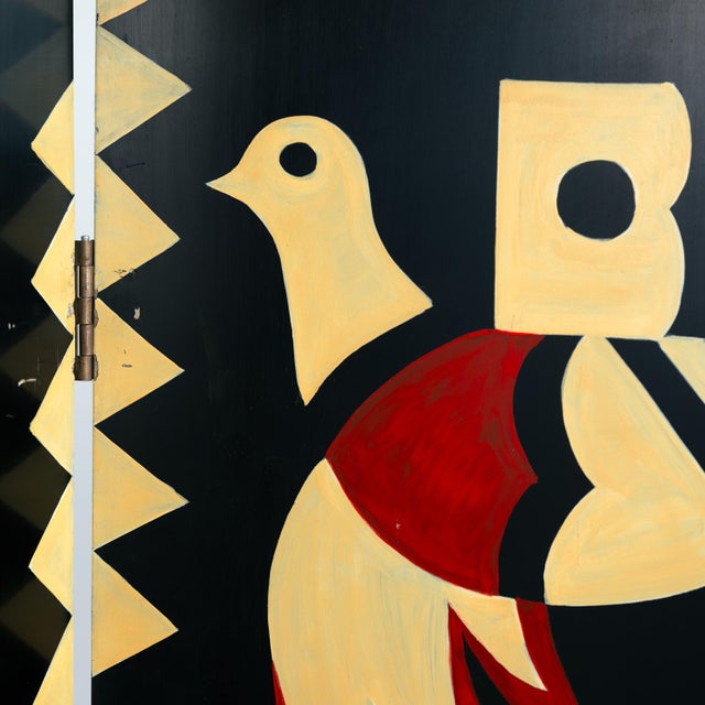 Art Deco 6-Fold Room Divider Screen with Hand-Painted Birds, 1970s For Sale - Image 6 of 18