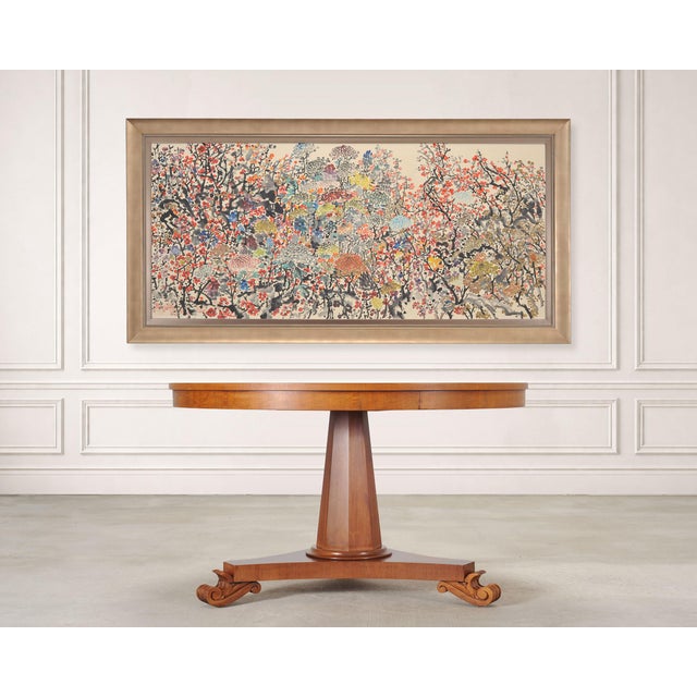A fantastic large and colorful 20th century Japanese watercolor crafted on hand-made paper painting presenting a large...