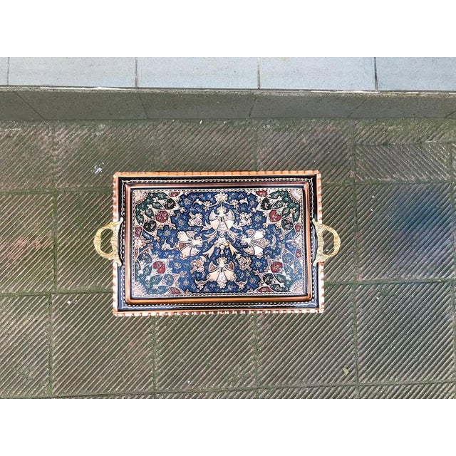 Rectangular Carved Copper Serving Tray with Handles For Sale - Image 4 of 7