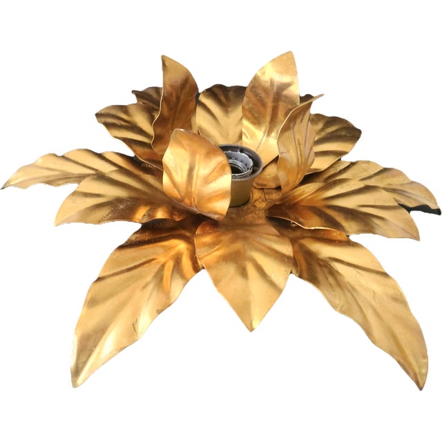Gold Hollywood Regency Florentine Flower-Shaped Gilt Flush Mount from Hans Kögl, Italy, 1960s For Sale - Image 8 of 18