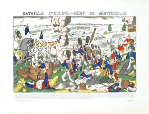 1912 Pellerin 'Bataille d'Esling- Mort De Montebello' Vintage Multicolor France Woodblock