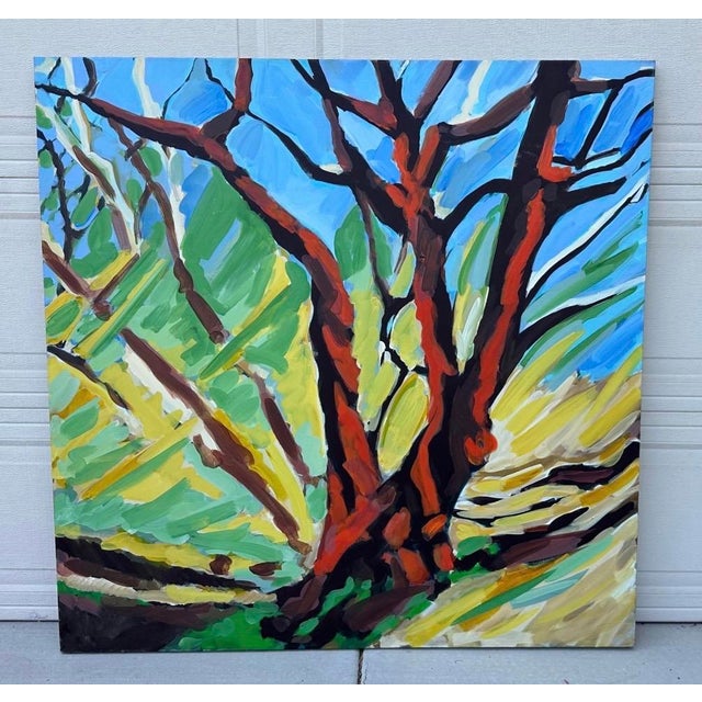 Large 48" × 48" Original Expressionist Tree Painting, 1998, Vibrant Colorful For Sale - Image 16 of 18