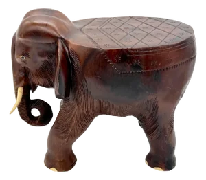 Carved Indian Colonial Hardwood Elephant Drinks Table or Stool