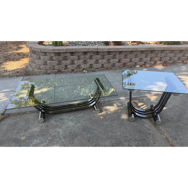 1980s MCM Design Institute of America, Art Deco Coffee Table and Side Table Attributed to Romeo Bega For Sale - Image 5 of 18