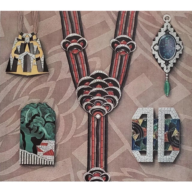 RARE! FANTASTIC! ICONIC! Vintage 1927 French lithograph of iconic Art Deco jewelry designs! Showcases jewelry that...