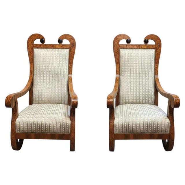 Biedermeier Tall-Back Armchairs with Floral Marquetry, 1830, Set of 2 For Sale - Image 14 of 14