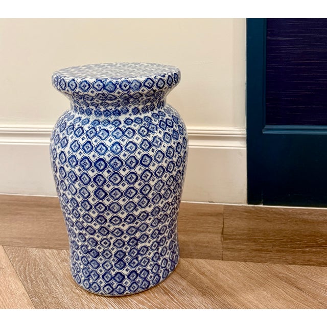 Blue and White Ceramic Garden Stool For Sale - Image 4 of 6