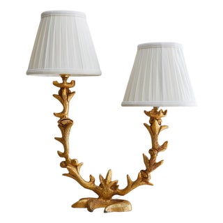 1995 French Gilt Bronze Two-Arm Table Lamp by Georges Mathias for Fondica For Sale