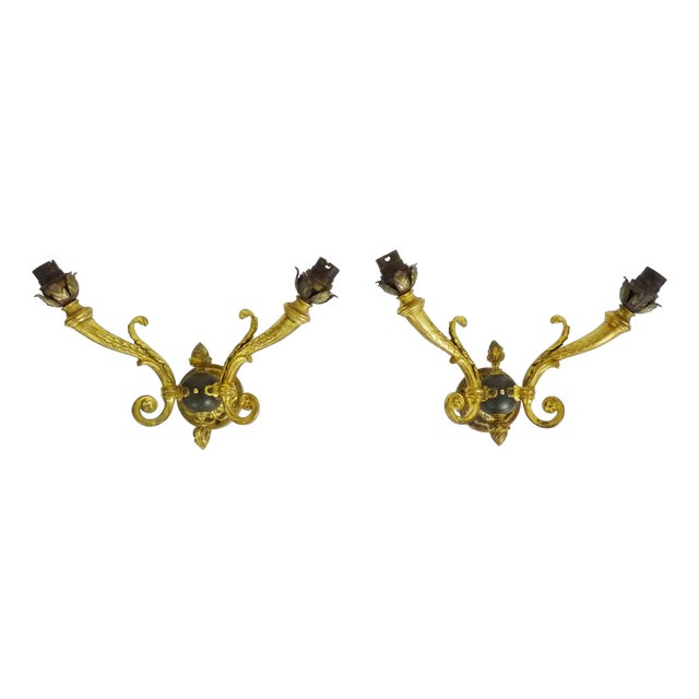 Empire Style Bronze Wall Lights, 1950s, Set of 2 For Sale