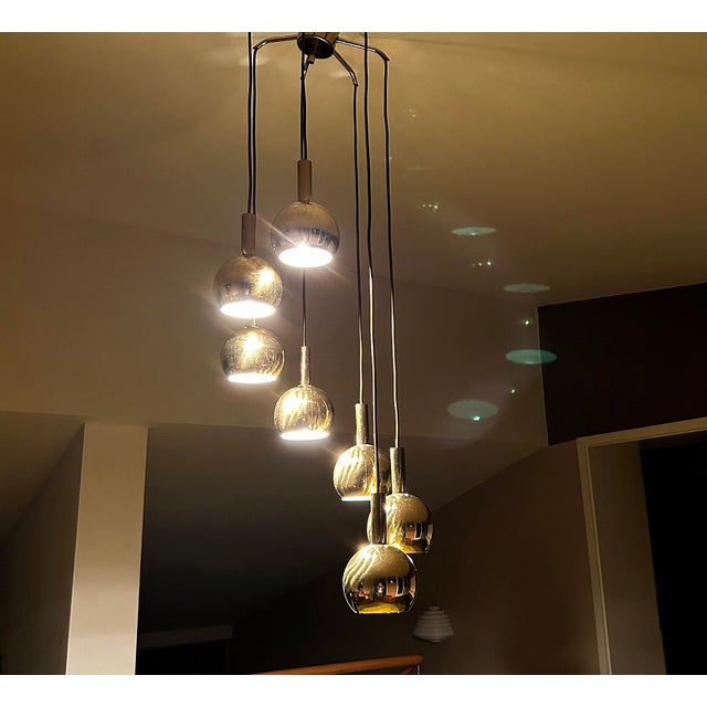 Mid-Century Modern Cascade Pendant Light in Brass from Staff Leuchten, 1970s For Sale - Image 3 of 18