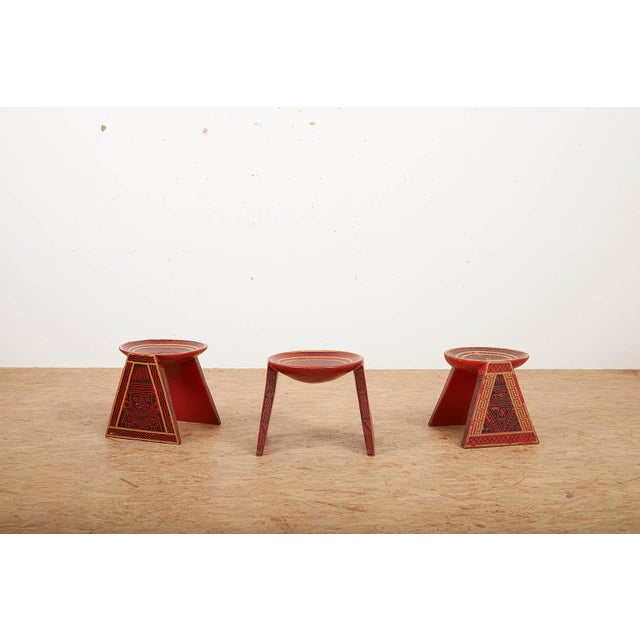 Wooden Stools with Table with South American Motifs, Set of 3 For Sale - Image 12 of 12