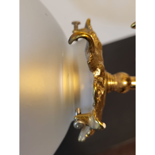 Antique Brass Wall Sconce With Frosted Glass Shade & Etched Floral Design For Sale In San Francisco - Image 6 of 12