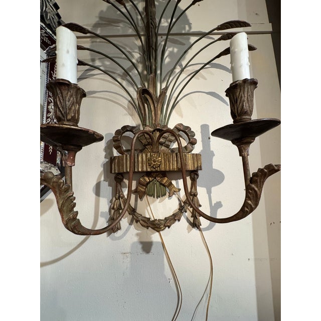 Pair of 19th Century Italian Giltwood Wheat Sconces For Sale - Image 4 of 7