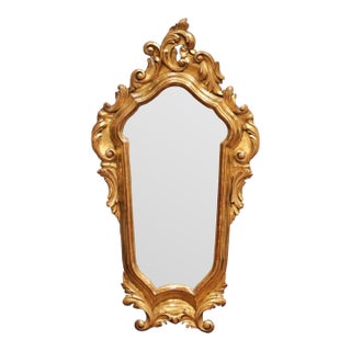 19th Century Italian Louis XV Carved Giltwood Wall Mirror With Mercury Glass For Sale