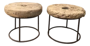 Chinese Wooden Mill Side Tables, Set of 2