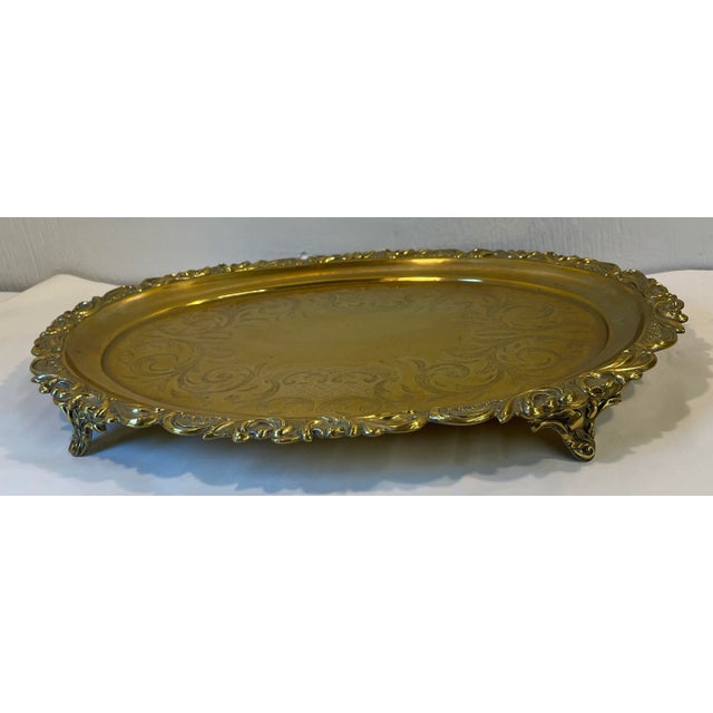 Metal Vintage Brass Serving Tray For Sale - Image 7 of 9