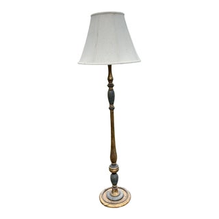 1900s Painted Wood Floor Lamp With Shade For Sale