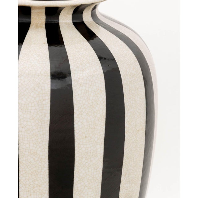 Late 20th Century Late 20th Century Modern Black and White Striped Crackle Glazed Porcelain Urn Mounted as Lamp For Sale - Image 5 of 6