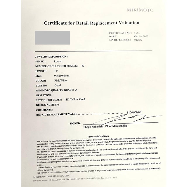 Late 20th Century Mikimoto Estate Akoya Pearl Necklace 18" 18k Y Gold 10 MM Certified For Sale - Image 12 of 12