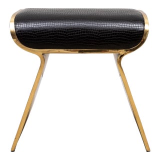 Leather Upholstered Stool With Polished Brass Legs by Kifu Paris For Sale