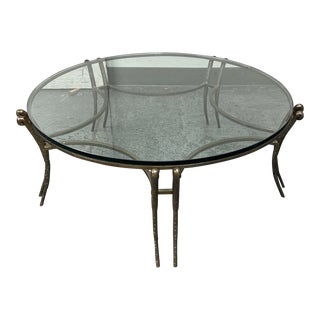 Dunkirk Round Iron + Glass Coffee Table For Sale