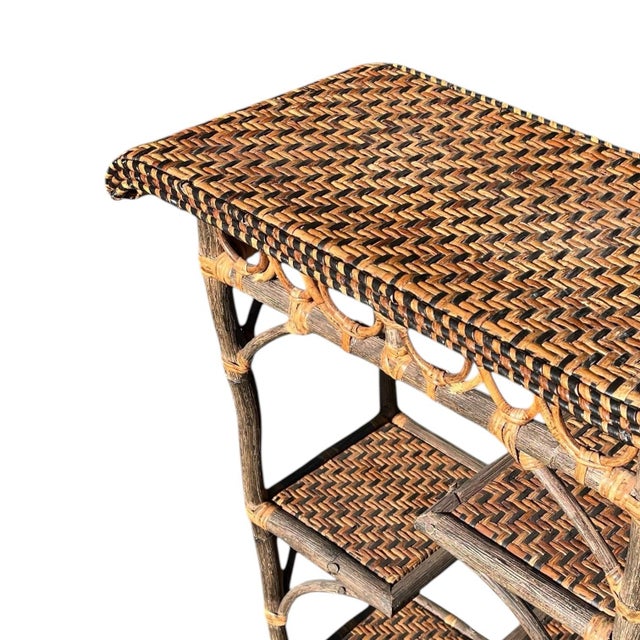Late 20th Century Vintage Rattan Wrapped Etagere With Staggered Shelving For Sale - Image 5 of 8