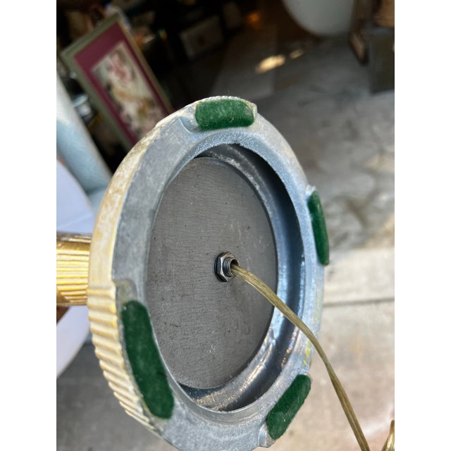 1970s Brass Tall Table Lamp With Ibex Details and Lampshade Included For Sale - Image 4 of 12