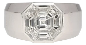 1.42 Carat Mixed Asscher Cut Illusion Set Mens Natural Diamond Cluster Ring, Size 10