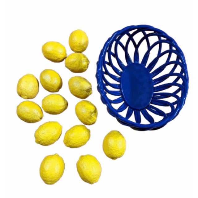 Vintage Italian Blue Lattice Open Weave Ceramic Fruits Basket. For Sale In Miami - Image 6 of 12