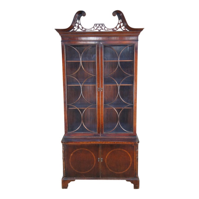 Antique Union National English George III Style Mahogany China Cabinet Bookcase For Sale