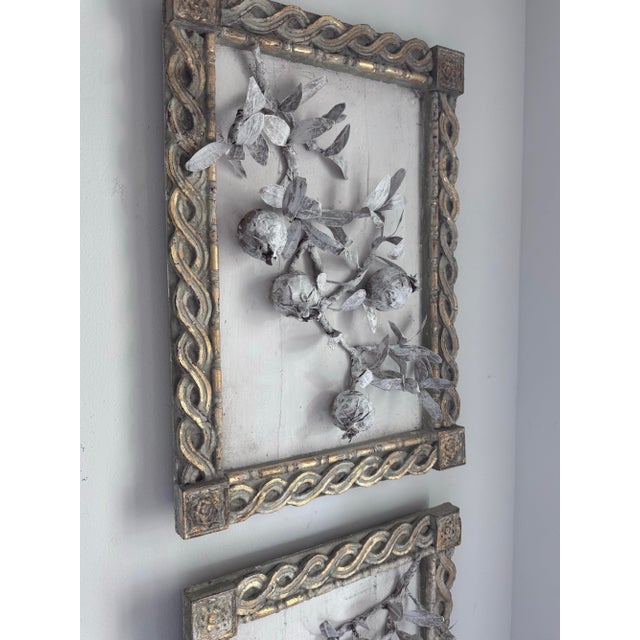 Paper Mache Pomegranate Branch in Plaster Frame Sculptural Wall Art For Sale - Image 10 of 11
