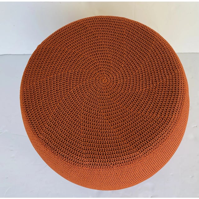 Modern Modern Woven Orange Indoor/Outdoor Mia Pouf For Sale - Image 3 of 3
