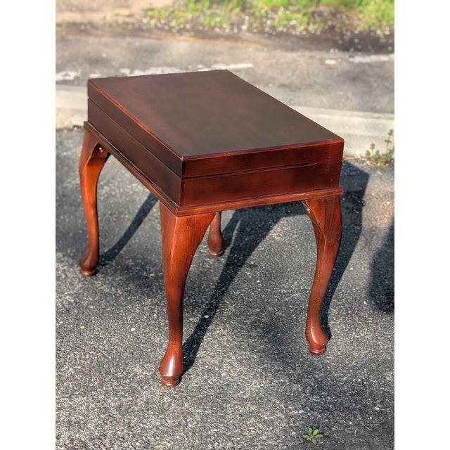 Elevate your dining room with this sophisticated Vintage Queen Anne Style Wood Cutlery Canteen Table featuring classic...