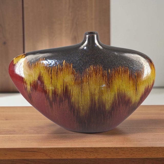 Mid-Century-Modern Style Abstract Shape Drip Glaze Pottery Vase For Sale - Image 6 of 6