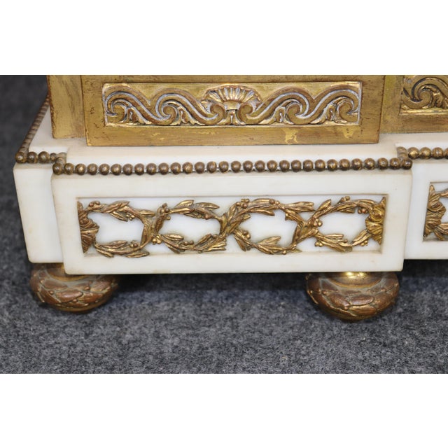 French Louis XV Style Figural Gilt Metal and Marble Clock Set For Sale - Image 9 of 15