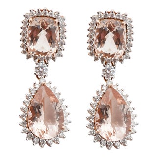 Natural morganite 9.20cts & diamond 1.31cts earring in 14k gold For Sale