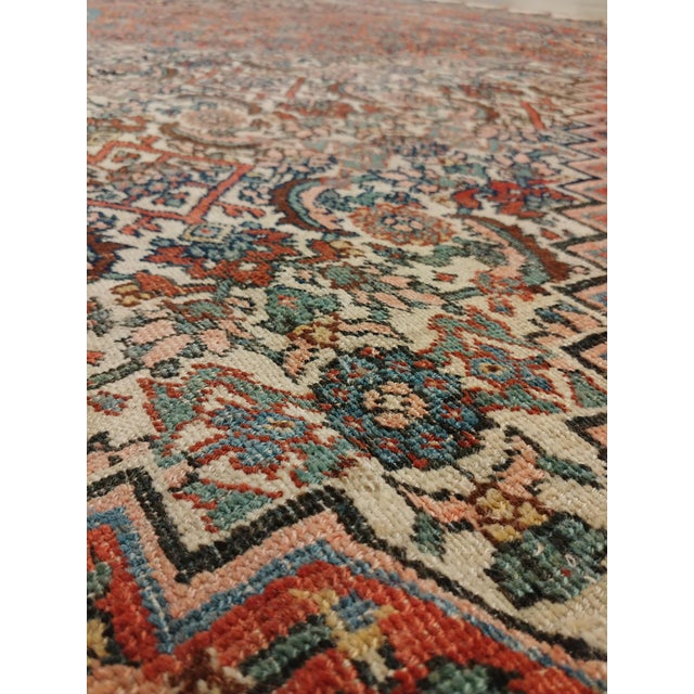 Antique Bijar Carpet Oriental Rug, Handmade, Ivory, Rust, Light Blue, Terracotta For Sale - Image 12 of 18