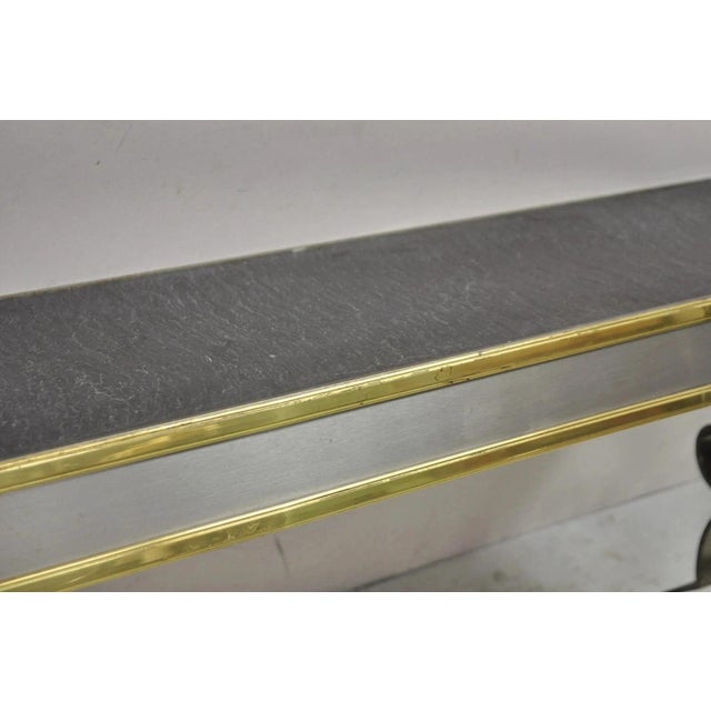 Late 20th Century Vintage Italian Regency Steel & Brass Slate Top Wall Mounted Hall Console Table For Sale - Image 5 of 12