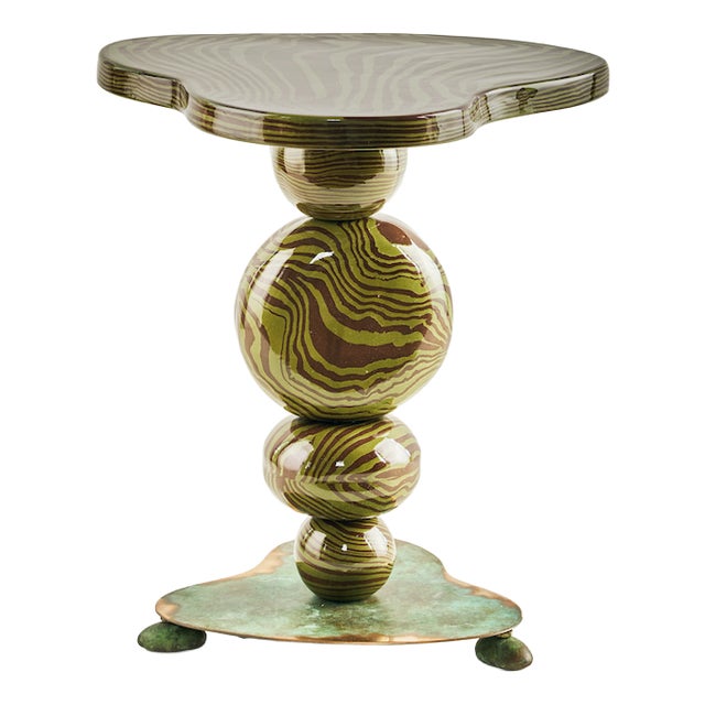 Brown & Green Ceramic & Bronze Alto Side Table by Henry Holland Studio For Sale