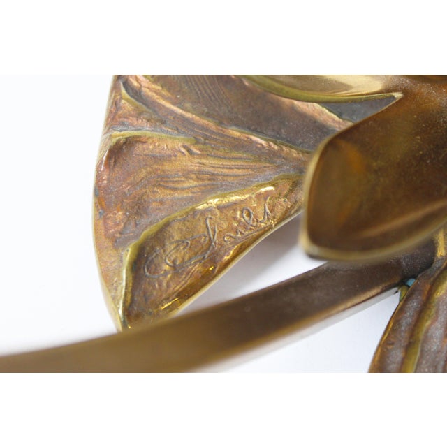 Metal Vintage Lily Table Lamp in Bronze from Maison Charles, 1960s For Sale - Image 7 of 10