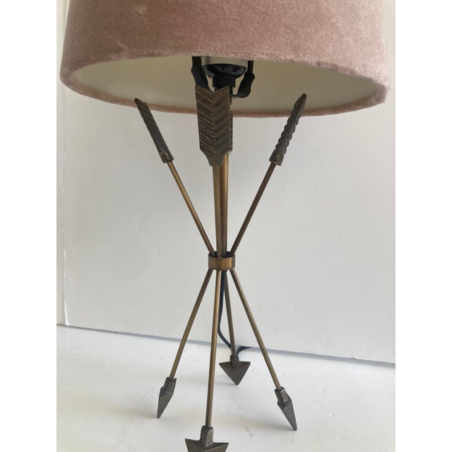 1960s French Empire Arrow Table Lamp With Velvet Shade For Sale - Image 4 of 9