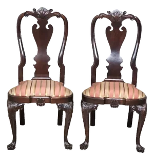 Pair of Late 20th Century Stickley Williamsburg Mahogany Coates Side Chairs Cw 204 Silk Fabric