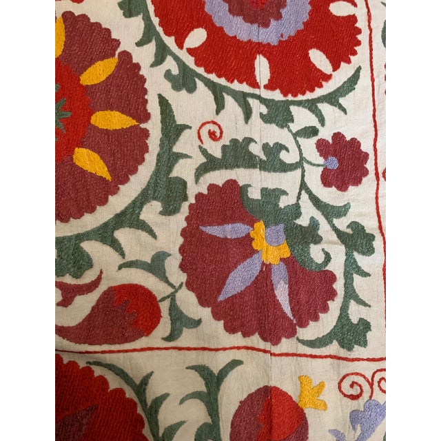 Vintage Colorful Hand Embroidered Floral Pommagranite Suzani Textile Bukhara Uzbekistan For Sale - Image 12 of 13