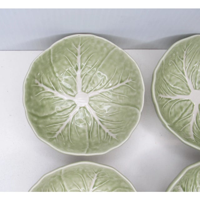 1990s Vintage Bordallo Pinheiro Majolica Cabbage Leaf Small Bowls-Set of 4 For Sale - Image 5 of 6