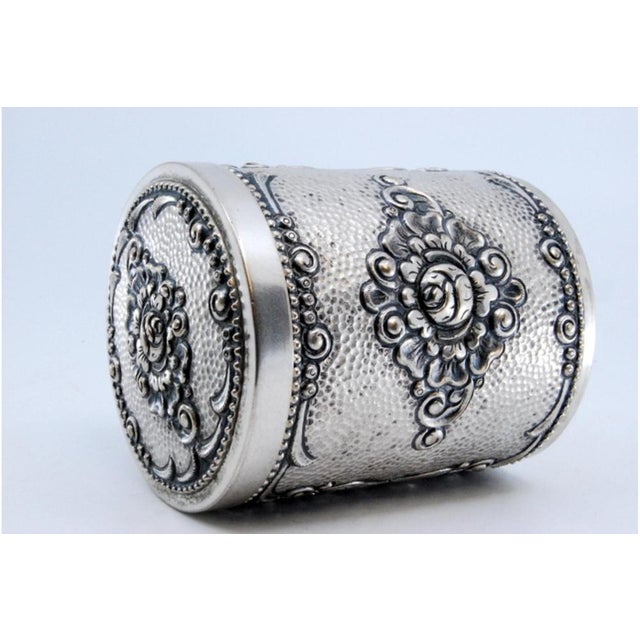 Embossed and Hammered Silver Tea Box For Sale - Image 3 of 11