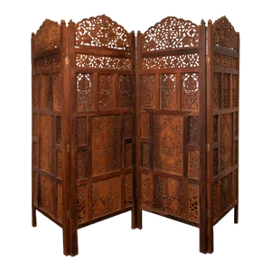 Late 20th Century Four Panel Carved Wood Room Divider