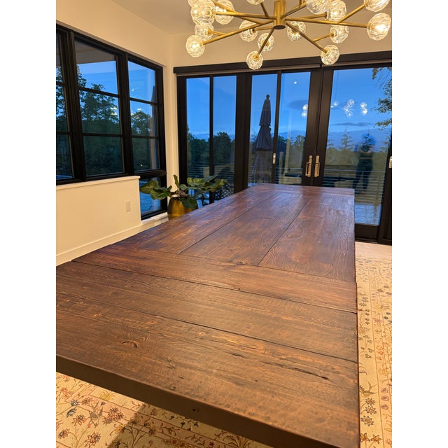 Restoration Hardware Salvaged Wood Trestle Extension Dining Table With 6 Bennett Parsons Chairs For Sale - Image 10 of 12