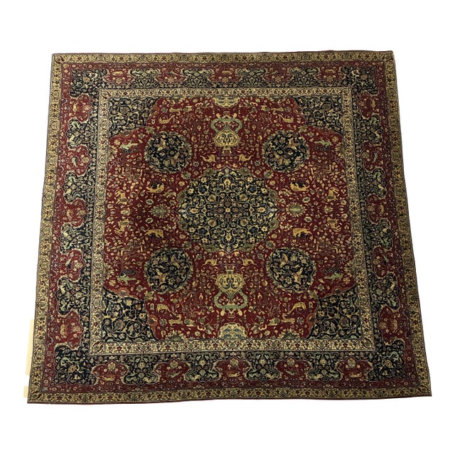 Vintage Hand-Knotted Persian-Style Pictorial Hunting Scene Rug For Sale