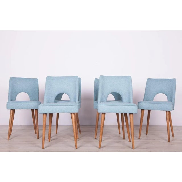 A set of six chairs from a Polish furniture factory in Bydgoszcz, with a unique design from the past. A whole set was...